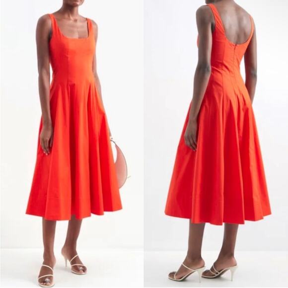 NWT NEW STAUD Wells Poplin Scoop Midi Dress - Picture 2 of 10